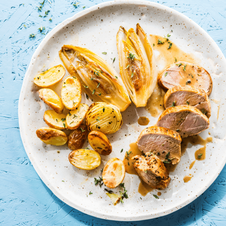 Recette filet mignon de porc, pommes de terre sautées et endives braisées